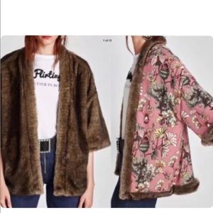 Zara OS fits all reversible faux fur jacket. NWT